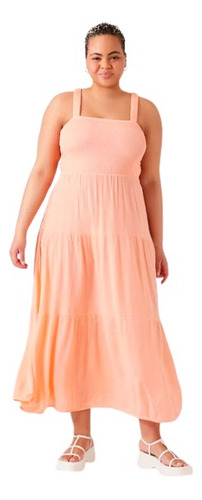 Vestido Forever 21 Salmón Smocked Maxi Dress Plus Size