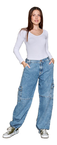 Baggy Cargo Cintura Elastizada Rigido Cenitho Jeans