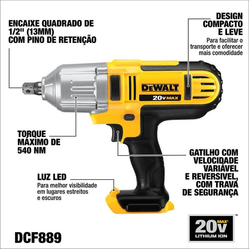Chave De Impacto De 1/2'' (13mm) 20v Dcf889b - Dewalt