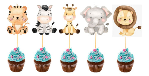 40pzas Mini Cake Topper Safari Fiesta Infantil Paracupcake