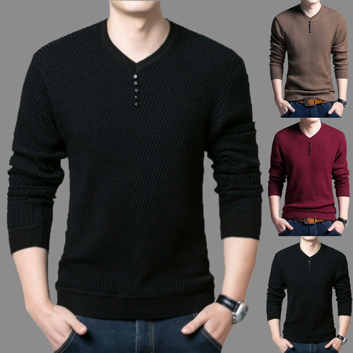 Suéter De Hombre De Color Liso Con Cuello En O De Base Delga