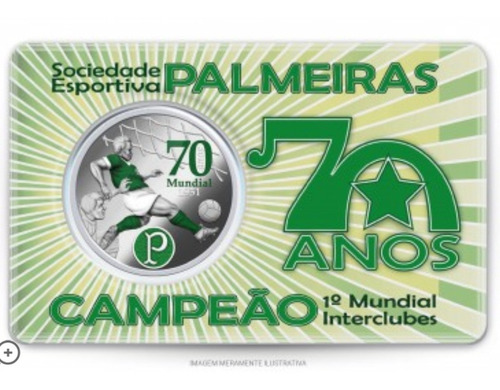Imagem 1 de 5 de Medalha 70 Anos Do Mundial Do Palmeiras Cupro-nickel C.m.b.