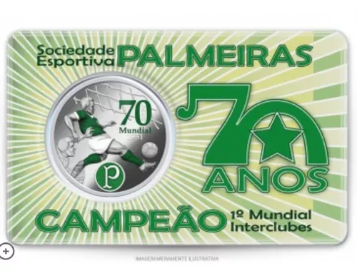 Medalha 70 Anos do Mundial do Palmeiras 1951 Cupro-Níquel Caravelas Coleções