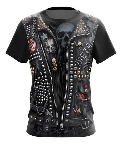 Remera Chaleco Calavera Moto Jean Rock Metal Fullprint 2