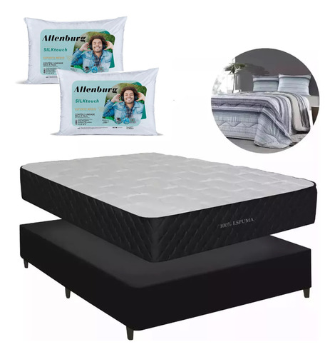 Sommier Somier 2 Plazas + Acolchado + 2 Almohadas Dormitorio