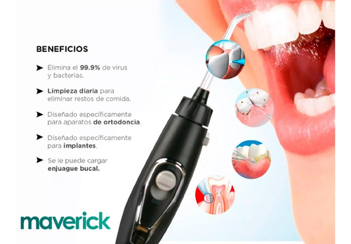 Imagen 6 de 8 de Irrigador Bucal Maverick Water Blanqueador Dental+kit Puntas
