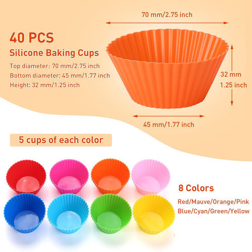 Paquete De 40 Tazas De Silicona Para Hornear Cupcakes Y Muff