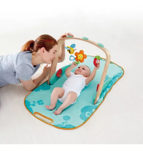 Gimnasio para Bebe Azul de Madera Montessori Premium - Gym para Bebe con  Base Acolchonada - Baby Gym Plegable, Ligero y Fácil de Transportar - Gimnasio  Bebe con 5 Juguetes + Almohada