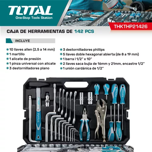 Caja Set Juego Herramientas 142 Pz Maletin Total Industrial