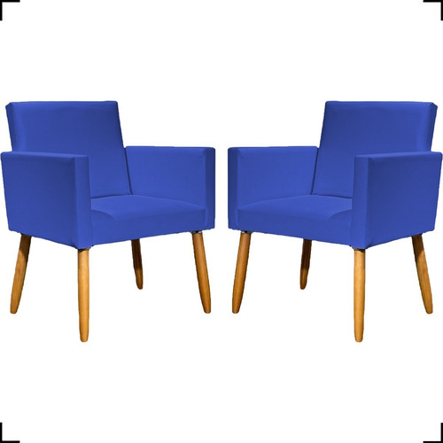 Kit 2 Cadeiras Recepção Poltronas Consultório Corino Cores Cor Azul