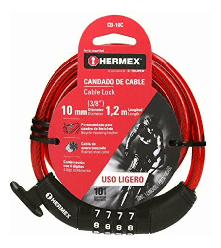 Hermex Cb-10c, Candado De Cable Con Combinación, 10 Mm X
