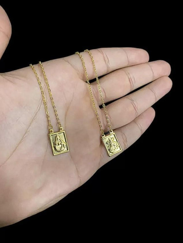 Escapulario de San Jorge y Jesús, chapado en oro de 18 quilates