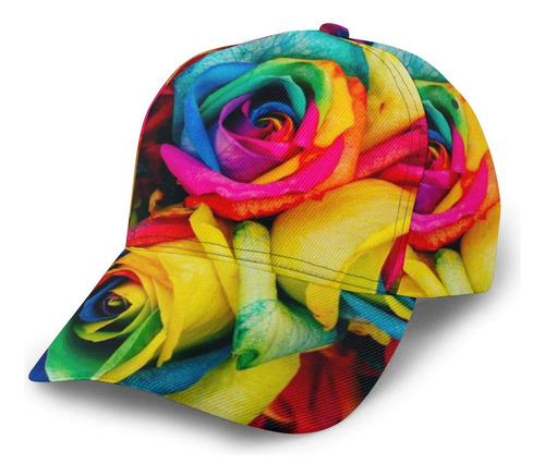 Gorra De Béisbol Con Estampado De Pétalos De Rosa Arcoíris, 