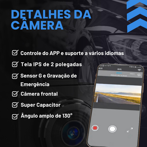 Câmera Veicular Monitor Cameras Wireless App + 32gb