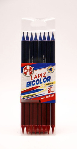 Lapiz Bicolor Rojo Carmín Y Azul Shely Madera De Color 8pz