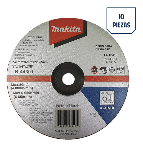 Disco 9  Desbaste Metal Makita B-44301 Paquete 10 Pzas