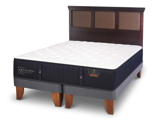 Cama Europea 2 Plazas Cic Premium + Respaldo Torino Azul