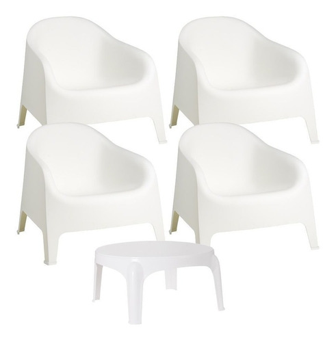 Juego De 4 Sillones Blancos Skarpo Mascardi+1 Mesa Ratona Bl