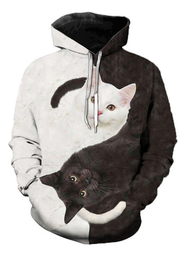 Rt Sudadera Con Capucha Estampada En 3d De Gato Blanco Y