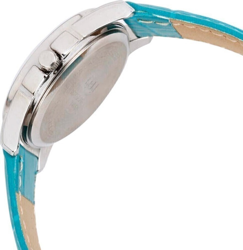 Reloj Q&q Dama C193j Agente M Malla Celeste Bisel Acero Fondo Mismo Que La Malla