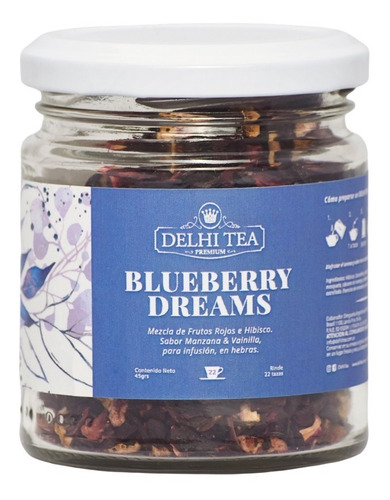 Imagen 1 de 6 de Te Hebras Delhi Tea Premium Frasco Blueberry Dreams
