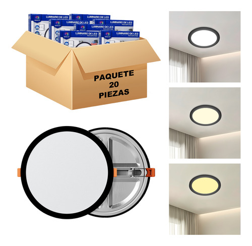 Lampara Spot Ajustable Con 3 Tonos Luz Marco Negro 20pzs 18w
