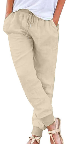 Pantalones De Mujer Con Cordón Cónico De Algodón Y Lino De C