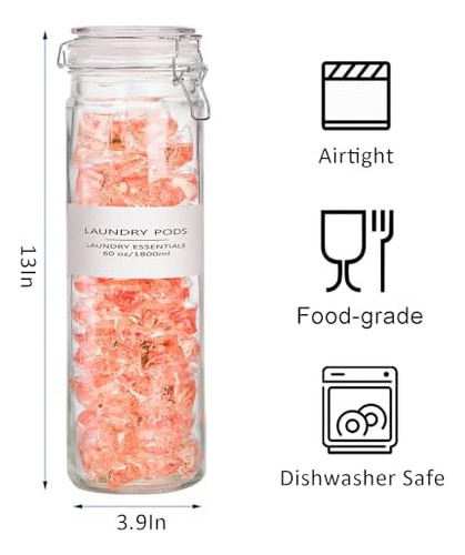 Juego De 3 Recipientes De Vidrio Para Lavandería De 60 Oz, C