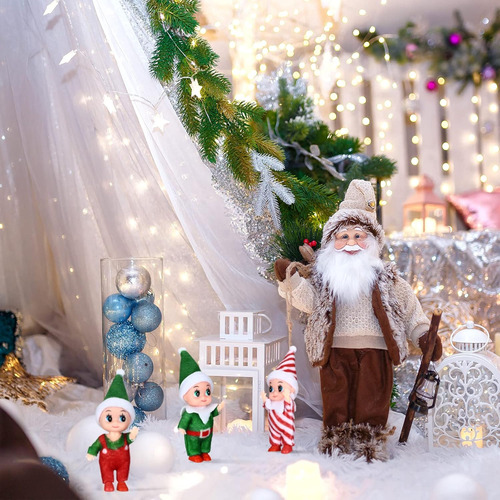 3 Piezas Pequeño Elfo Muñeca Navidad Elfo Gemelos Rojo Y Ver