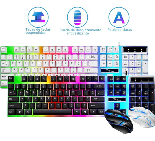 Kit Teclado Mouse Gamer Luz Rgb Iluminado Led Usb Alambrico Color Del Teclado Negro