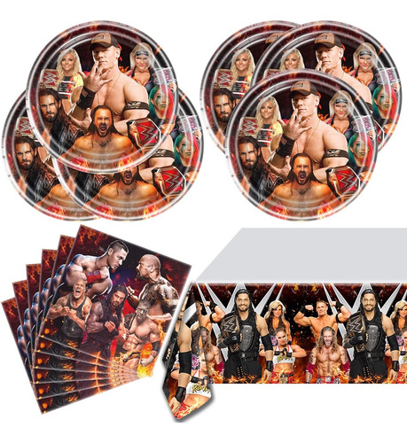 Vajilla Para Fiesta De Lucha Libre, 20 Platos, 20 Servilleta