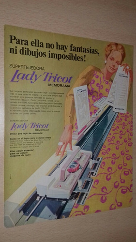 P325 Clipping Publicidad Maquina Tejer Lady Tricot Año 1970