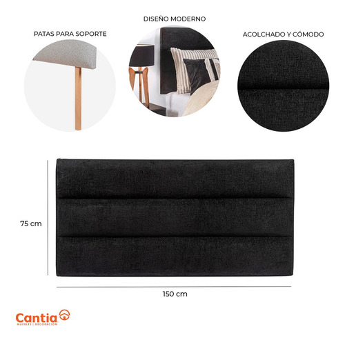 Cabecera Tapizada Matrimonial Mat Para Recamara Moderna Color Xecah Negro