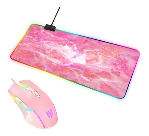 Combo Gamer Rosa Verde Mouse Onikuma + Mouse Pad Rgb 80x30 