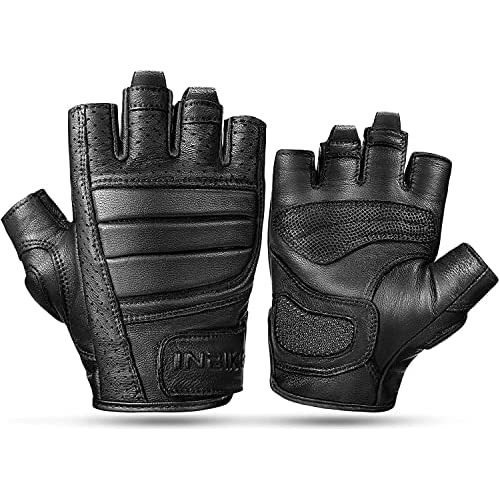 Guantes Sin Dedos De Cuero De Cabra Moto, Transpirables...