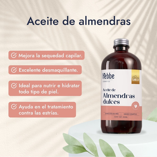 Imagen 5 de 10 de Aceite De Almendras Dulces, Uso Cosmético, 500 Ml