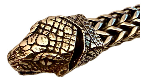 Gran Pulsera Acero Quirúrgico Macizo Cabeza De Serpiente Plateado 23 Cm
