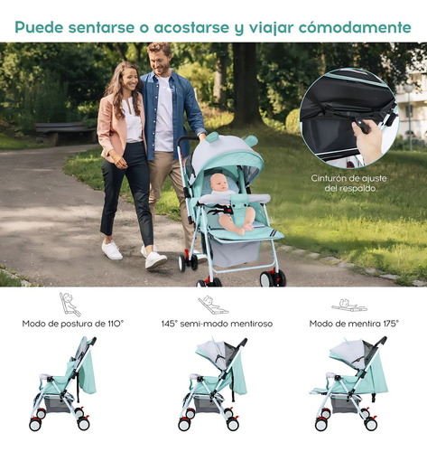 Carriola Para Bebé Industech De Bastón Plegable Verde Claro