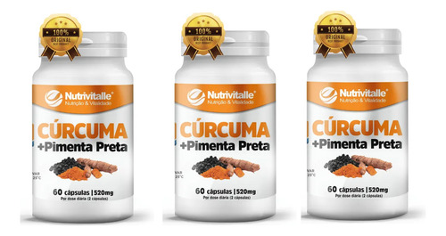 Kit 6 Curcuma Pimenta Preta 60 Caps Nutrivitalle Sem Sabor