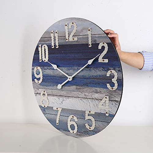 Pared Decorativa Grande Azul Playa De 24 Reloj Con Números