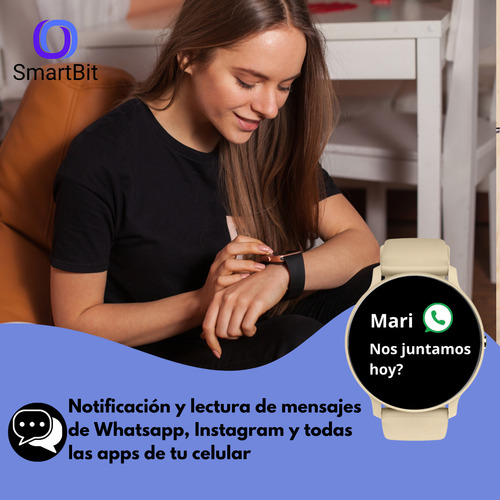 Reloj Smartwatch Mujer Smartbit S1 Pro 1.39 Dorado Deportivo Redondo Compatible Con Android E Ios Llamadas Mensajes Elegante Mide Presion Arterial