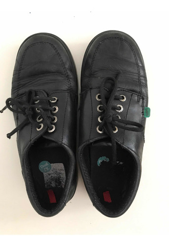 Zapato Mocasín Kickers Cuero Negro Acordonados Escolar