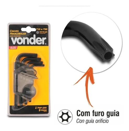 Jogo Chaves Hexalobular Torx Curta T10 A T50 9 Peças Vonder