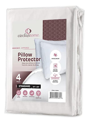 Funda Para Almohada Con Cremallera De Algodon 4 Pzas Blanco Blanco Lisa