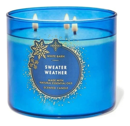 Vela Aromática Bath&bodyworks White Gardenia 3 Pabilos Color Azul Claro Fragancia Sweater Weather Liso