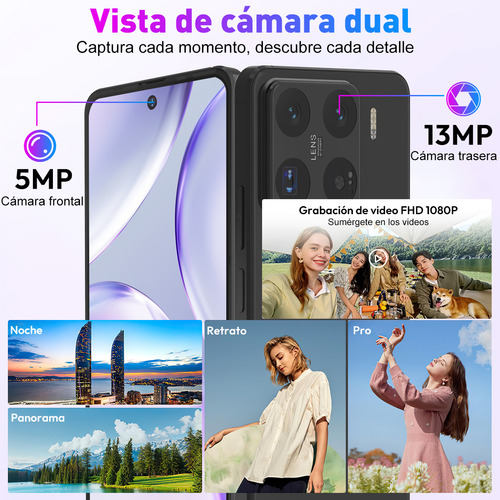 Celular 6.8 Screen Android Xnano 12 Sim Dual 4 Gb Ram 64 Gb Rom Hd + 60 Hz Phone Mobile Camera De 13+5 Mp Black, Big Battery Of 5000 Mah, Motopoco Incluye Adaptador, Color Negro