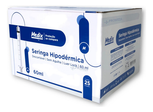 Seringa 60ml Sem Agulha Luer Lock Rosca Cx 25 Unidades