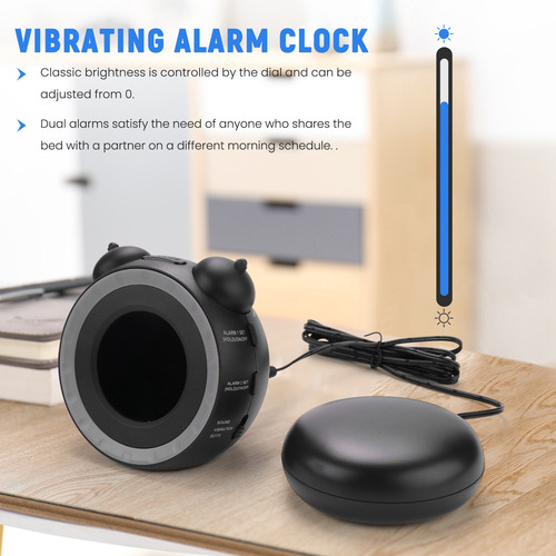 Reloj Despertador Doble Cristalino Con Agitador De Cama, Con