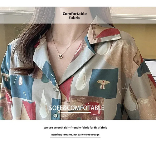 Camisa Casual Con Cuello De Manga Larga Estampada Para Mujer
