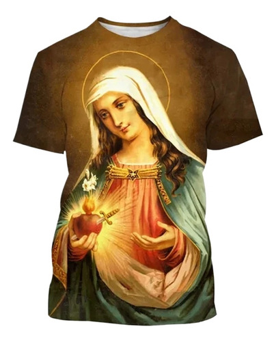 Playera Unisex De Manga Corta Con Estampado 3d Virgen María